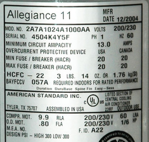 Air Conditioning Nameplate